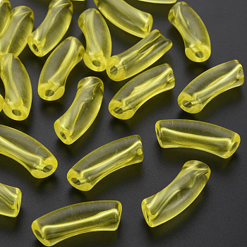 Transparent Acrylic Beads, Curved Tube, Yellow, 32x9.5x8mm, Hole: 1.8mm, about 330pcs/500g