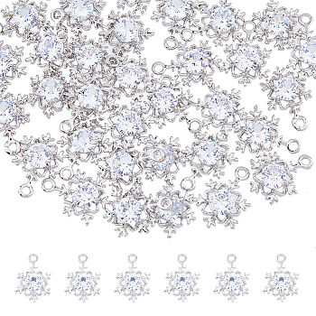 40Pcs Alloy Cubic Zirconia Pendants, Snowflake, Platinum, 17x12x3.5mm, Hole: 1.5mm