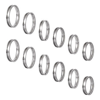 Pandahall 12Pcs 6 Size 201 Stainless Steel Grooved Finger Ring Settings, Ring Core Blank, for Inlay Ring Jewelry Making, Stainless Steel Color, Inner Diameter: 17~22mm, 2Pcs/size