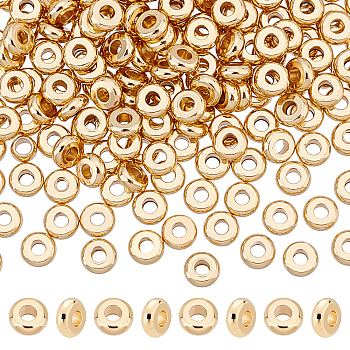 202 Stainless Steel Beads, Disc/Flat Round, Real 18K Gold Plated, 4x1.5mm, Hole: 1.5mm, 200pcs/box