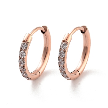 Ion Plating(IP) 316 Surgical Stainless Steel Pave Clear Cubic Zirconia Hoop Earrings Women, Rose Gold, 14x2mm