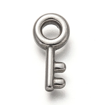 304 Stainless Steel Pendants, Key, Stainless Steel Color, 15x7x3mm, Hole: 3mm