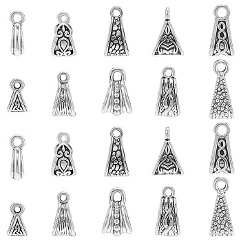 100Pcs 10 Styles Alloy Tube Bails, Loop Bails, Mixed Shape, Antique Silver, 9.5~15.5x4~10x5.5~9.5mm, Hole: 1.5~2.5mm, 10Pcs/style