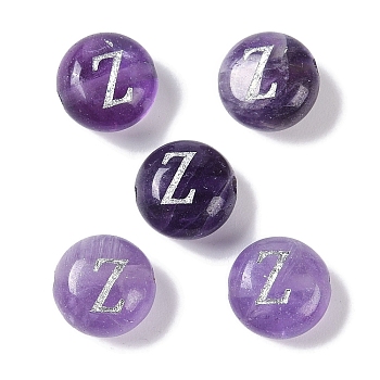 Natural Amethyst Beads, Rondelle with Letter, Letter Z, 8.5~9x5~5.5mm, Hole: 1.2mm