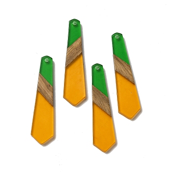 Opaque Resin & Walnut Wood Pendants, Hexagon Tie Charms, Orange, 49x12x3mm, Hole: 2mm