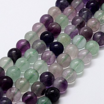 Natural Rainbow Fluorite Bead Strands, Round, 8mm, Hole: 1mm, about 48pcs/strand, 15 inch