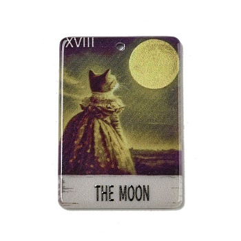 Acrylic Pendants, Rectangle with  Tarot, Moon, 38.5x27x2mm, Hole: 1.8mm