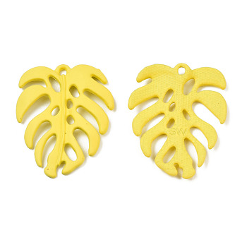 Spray Painted Alloy Pendants, Tropical Leaf, Cadmium Free & Nickel Free & Lead Free, Yellow, 34x27x4mm, Hole: 1.8mm