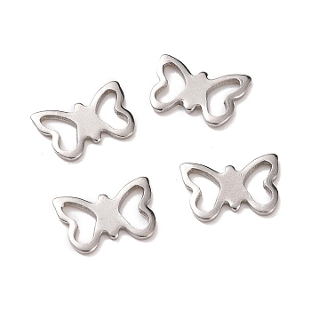 Filigree 304 Stainless Steel Butterfly Charms, Stainless Steel Color, 7x10x1mm, Hole: 3x5mm
