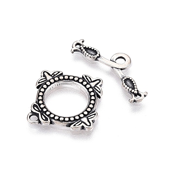 Jewelry Clasps, 925 Sterling Silver Ring Toggle Clasps, with S925 Stamp, Square, Antique Silver, 18x17x1.5mm, Hole: 1.4mm, Bar: 7.5mmm wide, 19mm long, 1mm thick, hole: 1.8mm