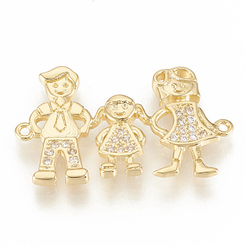 Brass Micro Pave Cubic Zirconia Links, Family, Clear, Golden, 16x27x2.5mm, Hole: 1mm