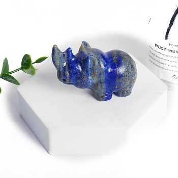 Natural Lapis Lazuli Carved Rhinoceros Statue, Reiki Stone for Home Office Desktop Feng Shui Decorations, 50mm