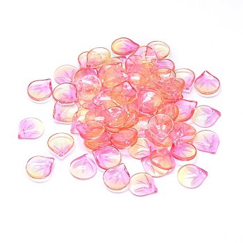 Transparent Glass Charms, Petal, Two Tone, Light Coral, 15x13.5x4mm, Hole: 1.2mm