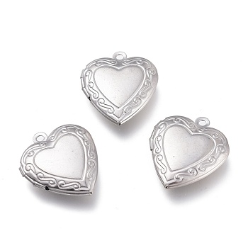 316 Stainless Steel Locket Pendants, Photo Frame Charms for Necklaces, Heart, Stainless Steel Color, 22.5x19x5mm, Hole: 1.6mm, Inner Diameter: 13.5x11mm