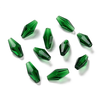 Transparent Glass Beads, Faceted, Bicone, Green, 16x8mm, Hole: 1mm