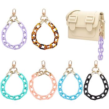 CHGCRAFT 6Pcs 6 Colors Opaque Acrylic Cable Chain Wristlet Straps, with Swivel Clasps, Purse Accessories, Mixed Color, 310mm, 1pc/color