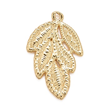 Rack Plating Brass Pendants, Cadmium Free & Nickel Free & Lead Free, Long-Lasting Plated, Leaf, Real 18K Gold Plated, 20x12x1mm, Hole: 1mm