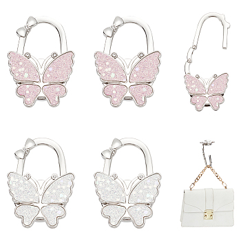 WADORN 2pcs 2 style Butterfly Theme Zinc Alloy Purse Hangers, Bag Hooks, with Enamel and Rhinestone, Mixed Color, 44~70.5x44~48.5x10.5mm, 1pc/style