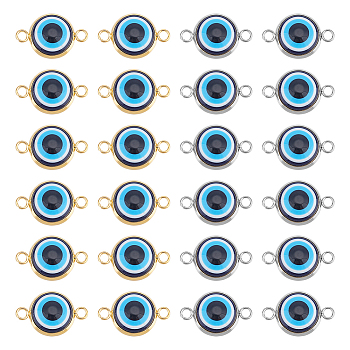 60Pcs 2 Colors Evil Eye Resin Connector Charms, Blue, with 304 Stainless Steel Double Loops, Golden & Stainless Steel Color, 13.5x21x4.5mm, Hole: 2.3mm, 30pcs/color
