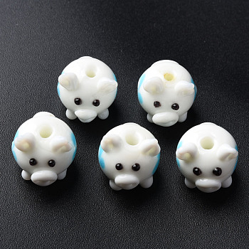 Handmade Lampwork Beads, Pig, White, 16~17x14x15~16mm, Hole: 2mm