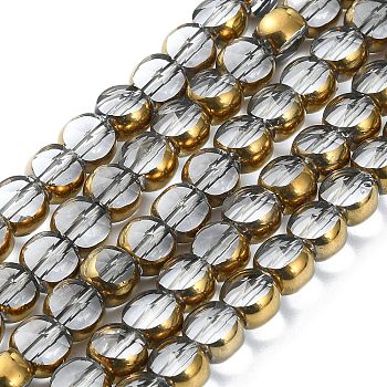 Half Plated Electroplate Transparent Glass Beads Strands, Antique Bronze Plated, Flat Round, Faceted, Clear, 6x5mm, Hole: 1.2mm, about 50pcs/strand, 11.22''(28.5cm)