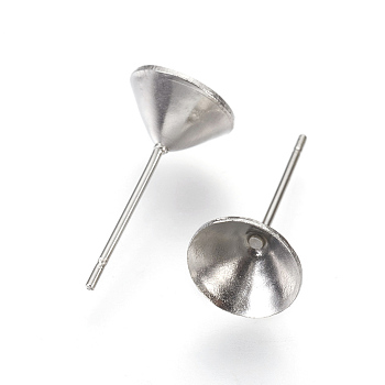 304 Stainless Steel Post Stud Earring Settings, for Pointed Back Xilion Rivoli Rhinestone, Stainless Steel Color, Fit For: 7mm Rhinestone, 16x8mm, Pin: 0.6mm