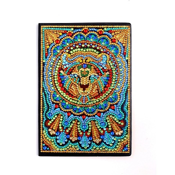 DIY Diamond Painting Notebook Kits, including PU Leather Book, Resin Rhinestones, Diamond Sticky Pen, Tray Plate and Glue Clay, Lion, Notebook: 210x150mm, 50 pages/book