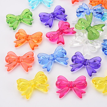 Transparent Acrylic Beads, Bowknot, Mixed Color, 23x29.5x6mm, Hole: 1.6mm, about 293pcs/500g