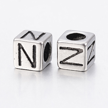304 Stainless Steel Large Hole Letter European Beads(STAS-H428-01AS-N)-2