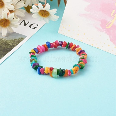 Natural Dyed Chip Shell Beads Stretch Bracelets for Children(BJEW-JB06395-01)-2