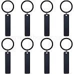 8Pcs Stainless Steel Keychains, Blank Rectangle, Black, 80mm(KEYC-SC0001-47EB)