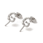 Brass Stud Earrings Findings, Letter G, for Half Drilled Beads, Cadmium Free & Nickel Free & Lead Free, Platinum, 15.5x8mm, Pin: 11x0.8mm and 1mm(EJEW-H128-04P)