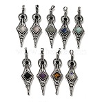 Natural & Synthetic Gemstone Big Pendants, with Alloy & Rhinestone, Rhombus Charm, 67.5x20x6.5mm, Hole: 7x5mm(GG-CBA7610-01AS)