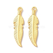 Rack Plating Alloy Pendants, Cadmium Free & Lead Free & Nickle Free, Feather Charm, Matte Gold Color, 25.5x6.5x2mm, Hole: 1.5mm(FIND-I036-58MG)
