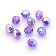 Eco-Friendly Transparent Acrylic Beads, Faceted, Round, AB Color, Medium Purple, 8mm, Hole: 1.5mm, about 2000pcs/500g(TACR-PL642-8mm-A03)