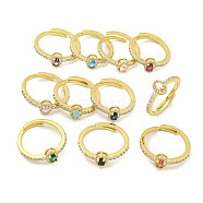 Oval Rack Plating Brass Micro Pave Cubic Zirconia Adjustable Rings for Women, Cadmium Free & Lead Free, Long-Lasting Plated, Real 18K Gold Plated, Mixed Color, Inner Diameter: 17.8mm(RJEW-F162-03G)