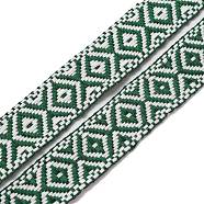 Ethnic style Embroidery Polyester Ribbons, Jacquard Ribbon, Garment Accessories, Rhombus Pattern, Sea Green, 7/8 inch(23mm)(OCOR-WH0067-44C)