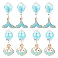 4 Pair 2 Style Imitation Shell Enamel Dangle Clip-on Earrings, Platinum Alloy Ocean Theme Jewelry for Women, Whale, 35~37mm, 1 Pair/style(EJEW-AR0001-09A)