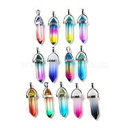 Spray Paint Glass Pendant, with Platinum Alloy Findings, Bullet Charms, Mixed Color, 40.5x14x9mm, Hole: 5x4.5mm(X-GLAA-H029-02P)