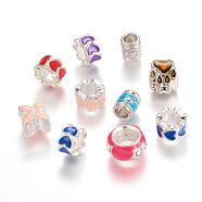 Alloy European Beads, Mixed Shapes, Mixed Color, 5~15x7~18mm, Hole: 4~8mm(MPDL-MSMC002-M1)