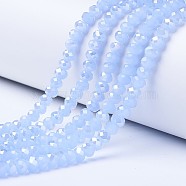 Electroplate Glass Beads Strands, Imitation Jade Beads, AB Color Plated, Faceted, Rondelle, Light Sky Blue, 4x3mm, Hole: 0.4mm, about 113~115pcs/strand, 41~42cm(EGLA-A034-J4mm-B02)