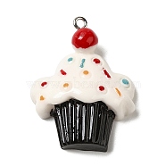 Opaque Resin Imitation Food Pendants, Cherry Cupcake Charms with Platinum Tone Iron Loops, Black, 35x27x10mm, Hole: 2mm(FIND-Z006-05A)