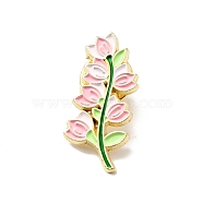 Flower Enamel Pin, Light Gold Alloy Brooch for Backpack Clothes, Pink, 29.5x14.5x1.8mm(JEWB-G018-04B-LG)