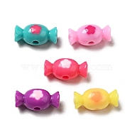 Two Tone Opaque Acrylic Beads, Candy with Flower, Mixed Color, 9x20x10mm, Hole: 2.8mm, about 500pcs/500g(SACR-K003-04)