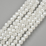 Electroplate Glass Beads Strands, Imitation Jade Beads, Pearl Luster Plated, Faceted, Rondelle, Creamy White, 6x5mm, Hole: 1mm, about 87~90pcs/strand, 17~17.5 inch(42.5~43.75cm)(EGLA-A034-J6mm-A08)