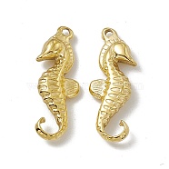 Vacuum Plating 201 Stainless Steel Pendants, Sea Horse Charm, Real 18K Gold Plated, 29x11x5.5mm, Hole: 1.6mm(STAS-J401-VC765)