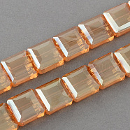 Electroplate Faceted Transparent Glass Beads Strands, Square, BurlyWood, 13x13x7.5mm, Hole: 2mm, about 40pcs/strand, 19.6 inch(EGLA-S087-04)