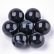 Acrylic Beads, Imitation Gemstone Style, Round, Black, 13.5~14x13mm, Hole: 2mm, about 330pcs/500g(OACR-T008-11A-07)