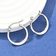 Tarnish Resistant 304 Stainless Steel Hoop Earrings, Hypoallergenic Earrings, Flat Ring Shape, Stainless Steel Color, 19~21x2mm, Pin: 0.7x1mm(EJEW-F105-23P)