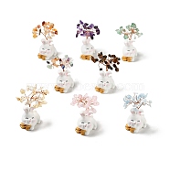 Natural Gemstone Tree Display Decorations, Resin Rabbit Base Feng Shui Ornament for Wealth, Luck, Rose Gold, 26x42~49x62~64mm(DJEW-E007-01RC)